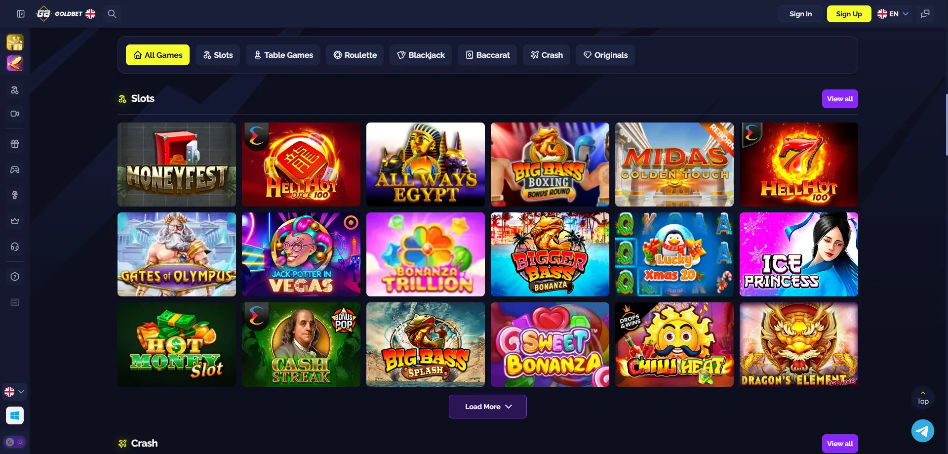 Goldbet Casino game library &mdash; slots, live dealer and crash games India
