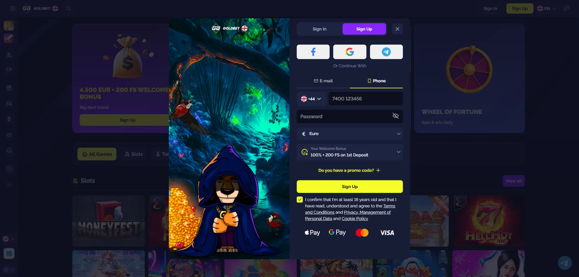 Goldbet Casino registration &mdash; create account and claim bonus India
